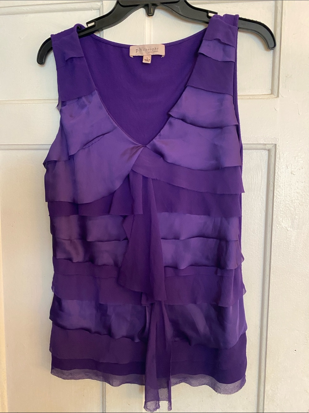 philosophy layered sleeveless purple ruffle blouse